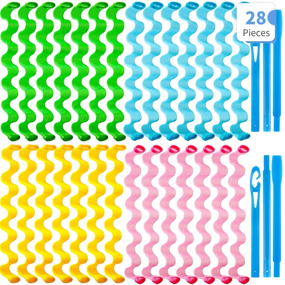 28 Spiral No-Heat Wave Curlers Kit with Styling Hooks